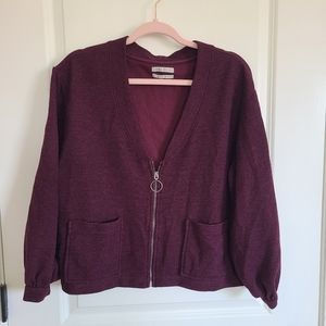 Urban Outfitters Burgundy Red Crop Zip Up Cardigan Sweater Oversized Size XS